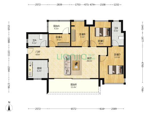 保利清能和府 4室1厅2卫 114平方