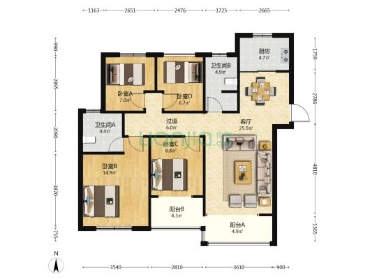 东南邻里生活广场 4室1厅2卫 120平方