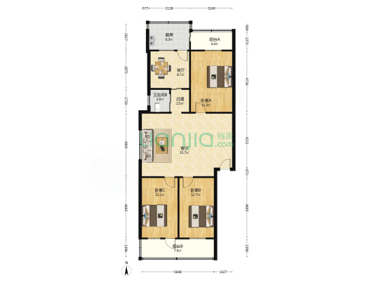 19中家属院 3室2厅1卫 117平方