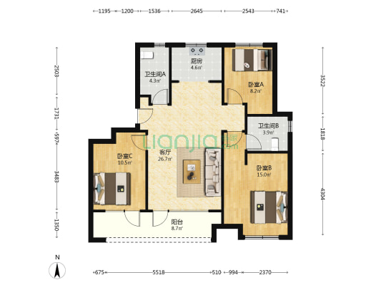 天泰欢乐时光 3室1厅2卫 103平方