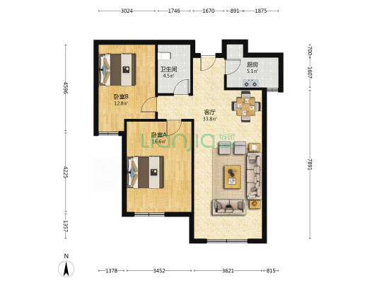 裕华园 2室1厅1卫 104平方
