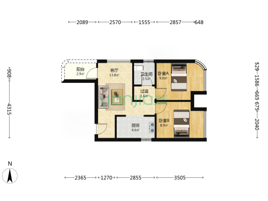 玖仁幸福家园 2室1厅1卫 55平方