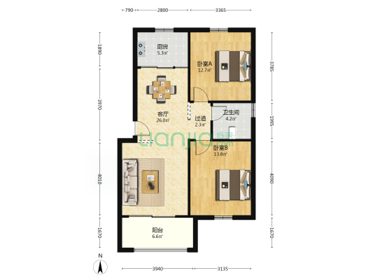 塞纳阳光 2室1厅1卫 88平方