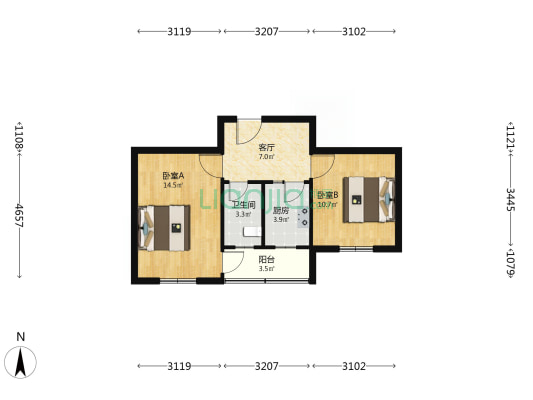 北仁义胡同10号院 2室1厅1卫 50平方