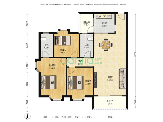 金碧豪庭 3室1厅2卫 110平方