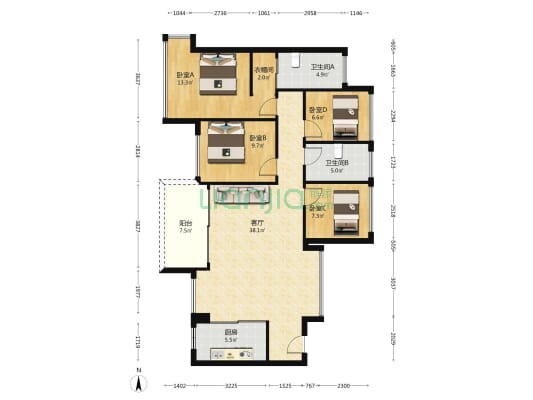 远洋天著华府 4室1厅2卫 120平方