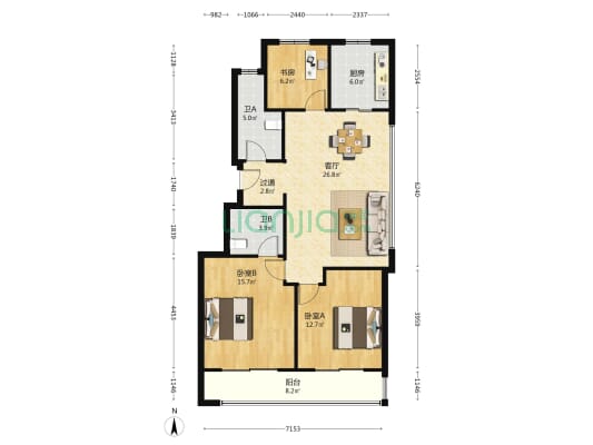 滨辰府 3室1厅2卫 110平方
