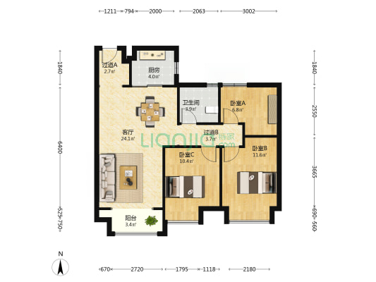 蓝光雍锦天府 3室1厅1卫 93平方