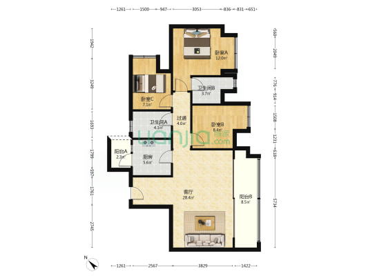 凤鸣水岸B区 3室1厅2卫 99平方