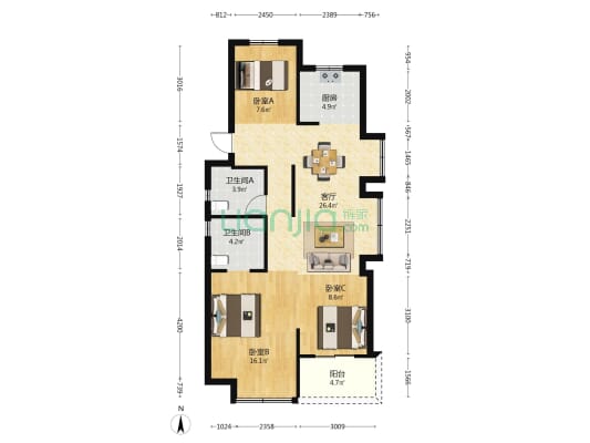 澜沁璟庭 3室1厅2卫 98平方
