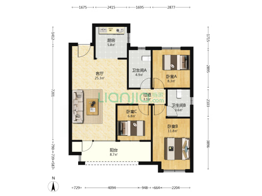 卓越·玺悦 3室1厅2卫 105平方