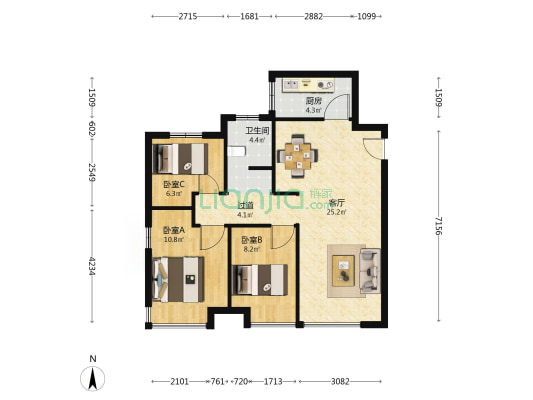 中海 · 左岸源境 3室1厅1卫 89平方