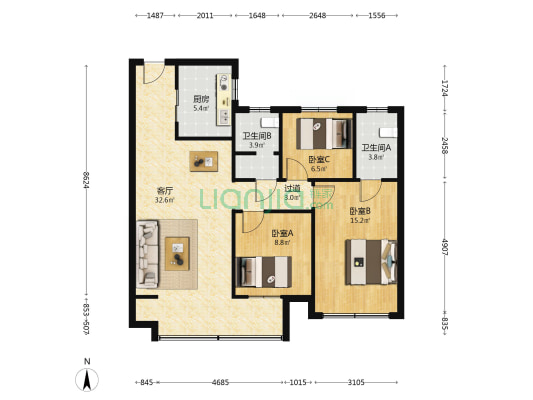 君道历山启元 3室1厅2卫 118平方