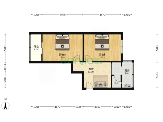 陕西电力设计院家属院 2室1厅1卫 66平方