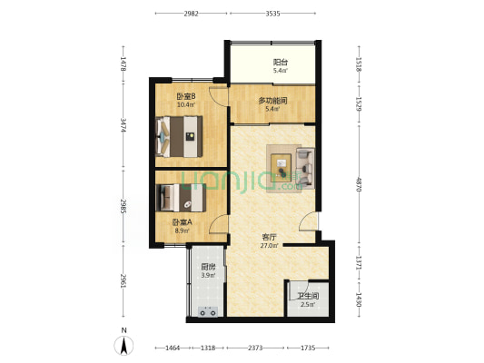 新世纪花苑 3室1厅1卫 79平方