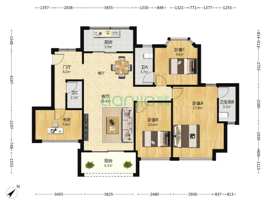 景业东湖洲豪园 4室1厅3卫 118平方