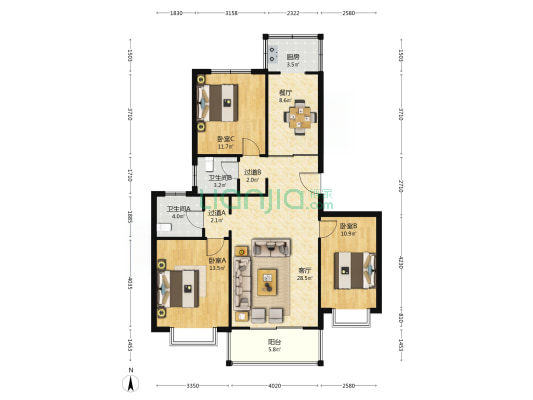 舒馨家园 3室2厅2卫 121平方