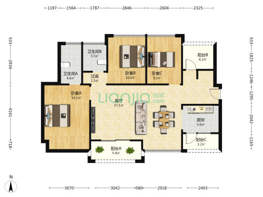 半岛1号花园六期 3室1厅2卫 113平方