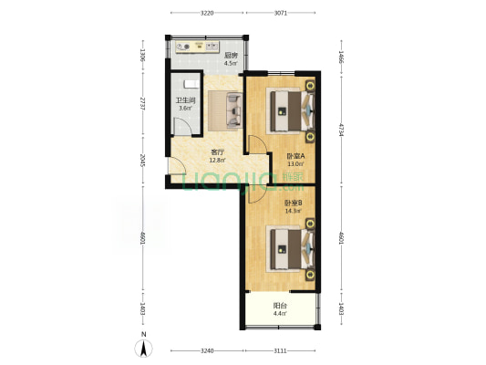 陕西人民教育出版社小区 2室1厅1卫 65平方