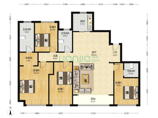 碧桂园云顶三期 4室1厅3卫 185平方