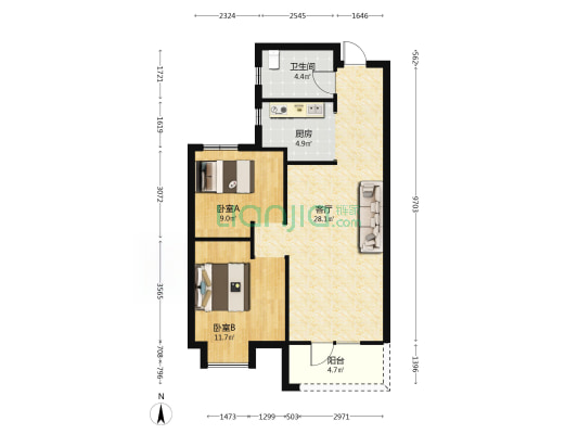 雅汀苑 2室1厅1卫 86平方