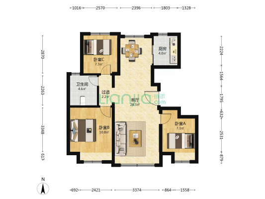 瀛海府 3室1厅1卫 89平方