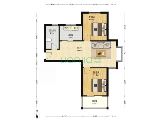 团结·福城 2室1厅1卫 86平方