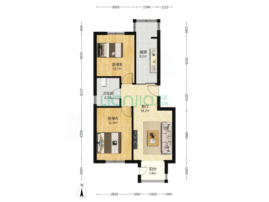 丽月湾 2室1厅1卫 74平方