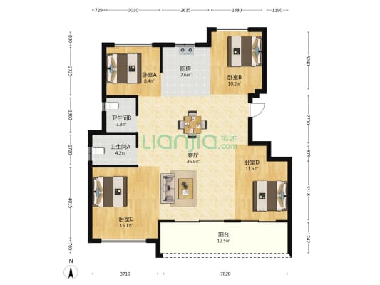 奥克斯·棠悦府 4室1厅2卫 125平方