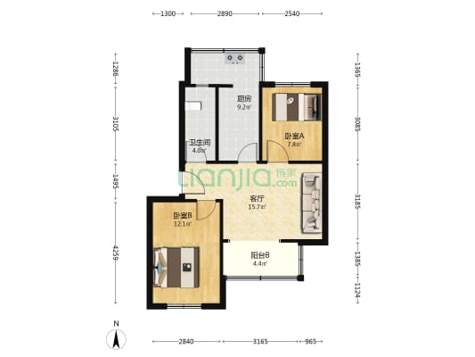 园丁楼 2室1厅1卫 64平方