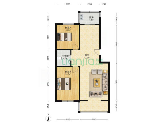 庆平里 2室1厅1卫 93平方