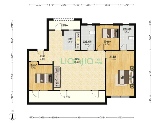 影都壹号宸悦 3室1厅2卫 129平方