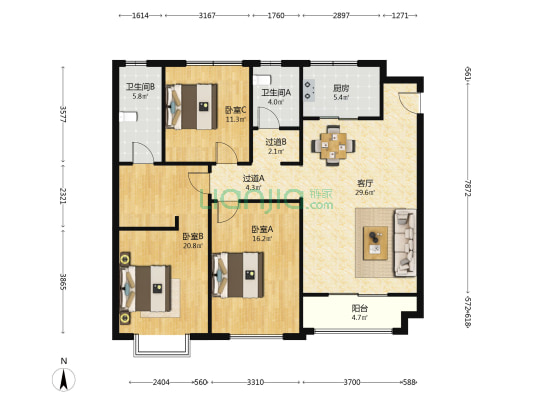 高垣富雅华庭 3室1厅2卫 141平方