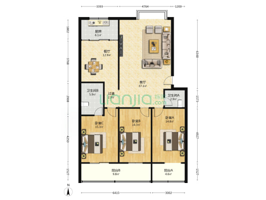 灞桥区国税局家属院 3室2厅2卫 152平方