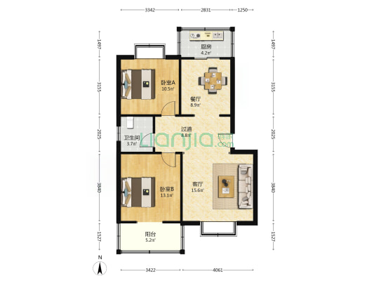 西安公交鹿苑小区 2室2厅1卫 86平方