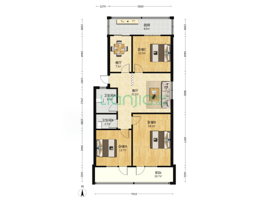 西安市政局家属院 3室2厅2卫 104平方