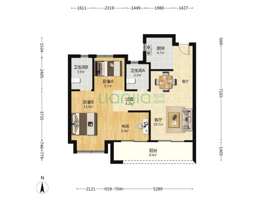 观棠晴雨 3室1厅2卫 88平方