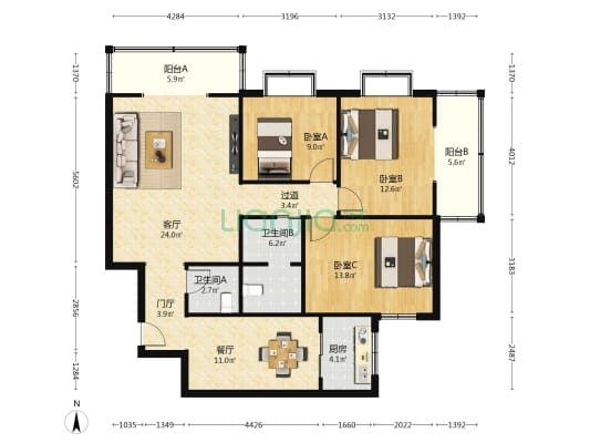 长庆油田测绘路小区 3室2厅2卫 128平方
