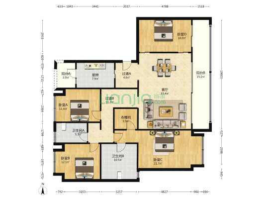 香港置地衿湖翠林云峯一期 4室1厅2卫 191平方