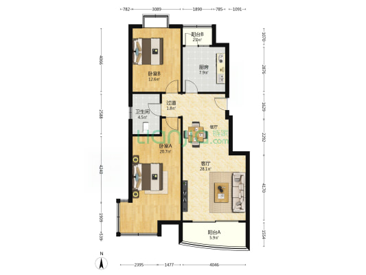 重汽嘉盛苑 2室1厅1卫 107平方