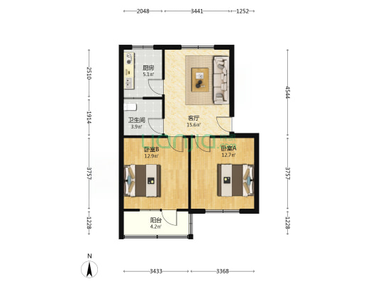 海南岛一路、海南岛路、海南岛二路 2室1厅1卫 67平方