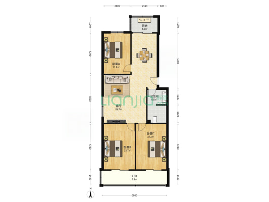 家业小区 3室1厅1卫 114平方
