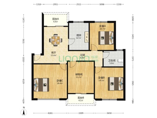 它山堰新村 3室1厅1卫 117平方