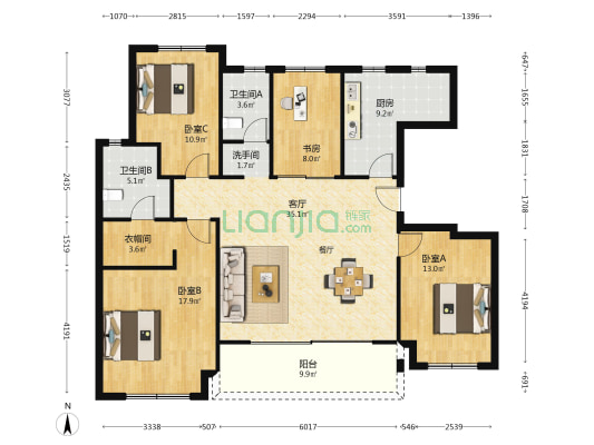 前山澜庭A区 4室1厅3卫 141平方