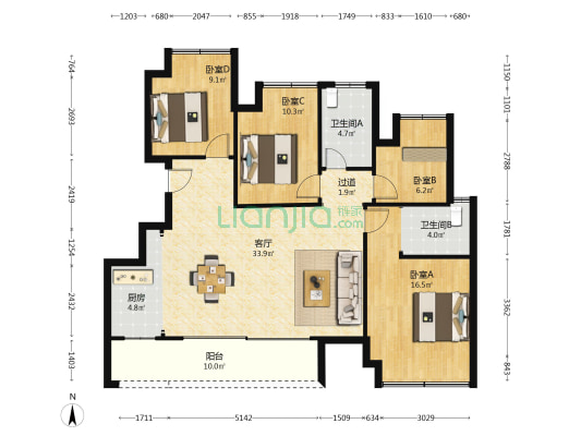 西江月府 4室1厅2卫 115平方