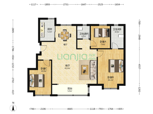 景瑞华发悦玺台 3室1厅2卫 124平方