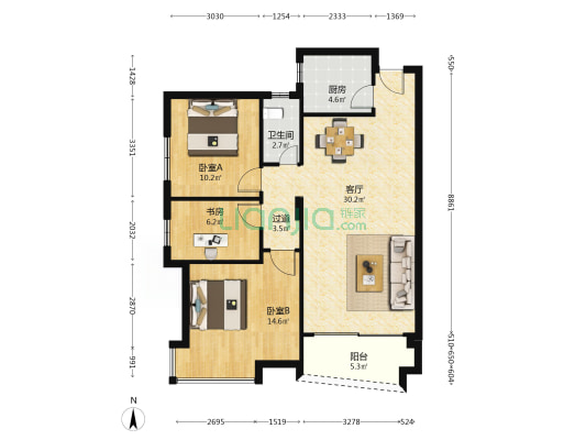 景新雅苑 3室1厅1卫 93平方
