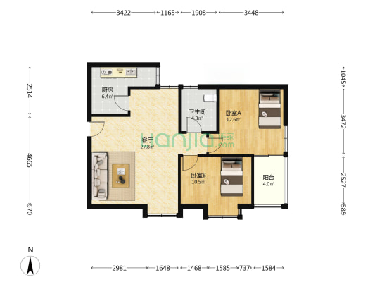 东工都市家苑北院商住楼 2室1厅1卫 94平方