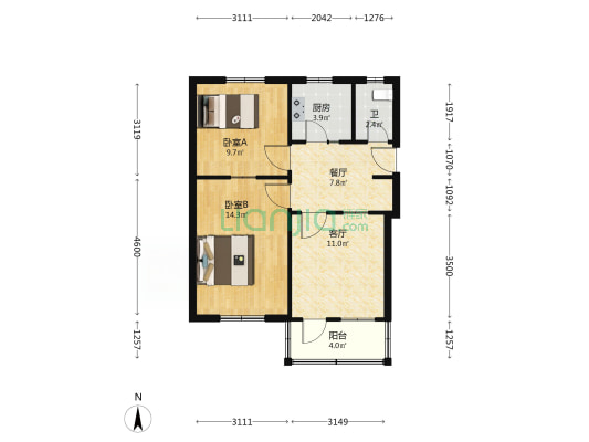 苹果园南区 2室2厅1卫 67平方
