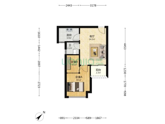 澜湾花园 2室1厅1卫 50平方